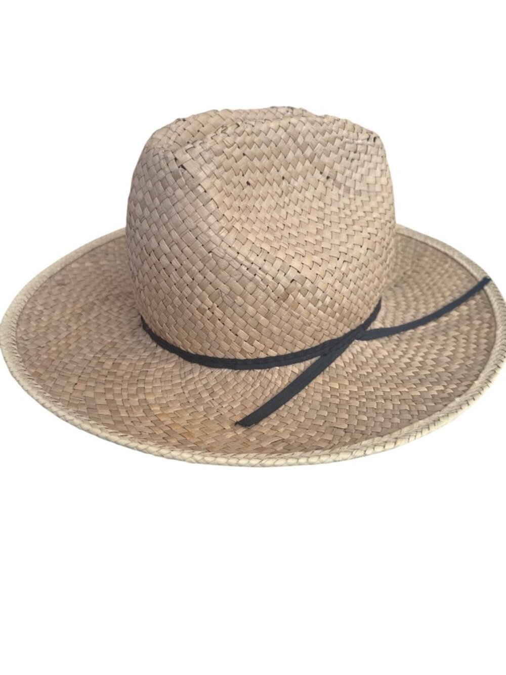 Vintage Straw Sun Beach Hat Black Band Size Medium Western Made in USA.
